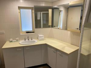 霍恩斯比Wahroonga Furnished Apartments的一间带水槽和镜子的浴室