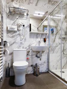新戈里察Lipa, Hotel & Bistro的浴室配有卫生间、盥洗盆和淋浴。