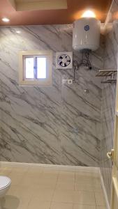 欧拉الجوهرة Diamond plus的浴室设有大理石墙、窗户和卫生间。
