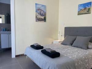 Sabina AltaCasa rural con vistas maravillosas en Arico的一间卧室配有一张床,上面有两条毛巾