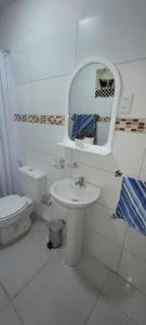 派桑杜Apartamento Romian的一间带水槽、卫生间和镜子的浴室