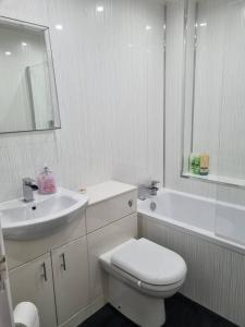 利文斯顿Oldwood Home from Home 3的一间带水槽、卫生间和镜子的浴室