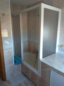 格罗韦Apartamento O CASAL的浴室里设有玻璃门淋浴
