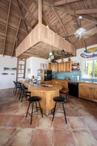 总督港Chez Cay Cottage cottage的一个带黑色椅子的大岛厨房
