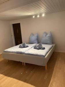 斯诺厄拜克beach room的一张位于房间的床,上面有两个枕头