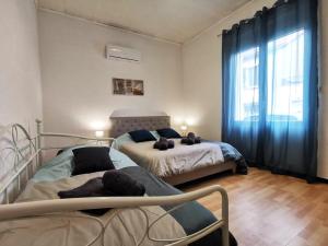 米拉马斯L'hypercentre - Clim - Terrasse - WIFI的一间卧室设有两张床和大窗户
