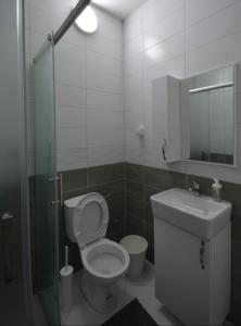 盖夫盖利亚Luna Apartments Gevgelija的一间带卫生间和水槽的浴室