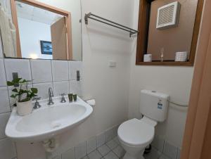 阿德莱德Studio 18 Wright Lodge的白色的浴室设有卫生间和水槽。