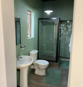 比勒陀利亚Jan Bantjies Inn的浴室配有卫生间、盥洗盆和淋浴。