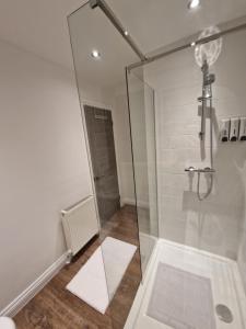曼彻斯特Posyrooms的浴室里设有玻璃门淋浴