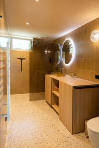 栋堡Residenties en bungalow Royal Domburg的一间带水槽、淋浴和卫生间的浴室