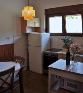 博扎瓦Jungle & Sea Boxavia的小厨房配有白色冰箱和桌子