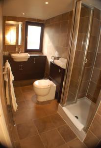 阿伯丁The Dutch Mill Hotel的浴室配有卫生间、盥洗盆和淋浴。
