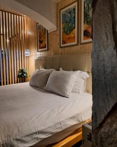 贝罗沃极光水疗度假酒店 的卧室内的一张带白色床单和枕头的床