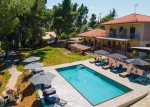 阿菲托斯Pefkon Suites的享有带游泳池的别墅的空中景致