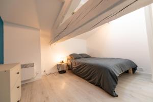 Rive-de-GierKASA DUPLEX - Climatisation - Balcon - Parking Privé的一间卧室设有一张床和一个大窗户