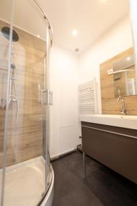 Rive-de-GierKASA DUPLEX - Climatisation - Balcon - Parking Privé的带淋浴和盥洗盆的浴室