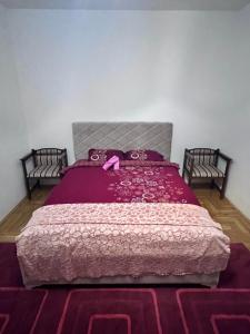 比耶洛波列Luxury House的一间卧室配有一张带粉红色棉被的床