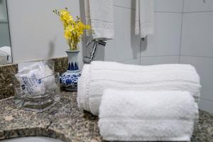 圣保罗Hotel Dan Inn Planalto São Paulo的浴室设有毛巾和水槽