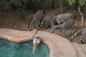 玛洛斯帕克Kruger Park Hostel的一位在游泳池里游泳的女士