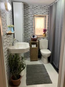 安曼Darna Hostel的浴室配有白色卫生间和盥洗盆。