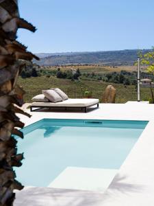 卡尔伦蒂尼Villa Nunziatina的一座游泳池,屋顶上设有两个休息室