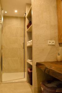滨海托萨Can Senio 3的带淋浴的浴室和玻璃门