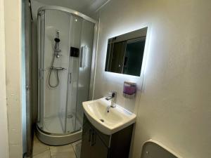 Trimley HeathChic 2 Bedroom Flat的一间带水槽和淋浴的浴室