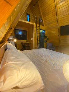 新彼得罗波利斯Cabana Nova Petrópolis的小木屋内一间卧室,配有一张床