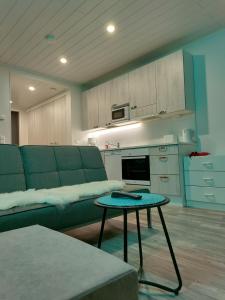 卡拉约基Northern Lights - Cozy apartment的客厅配有沙发和桌子