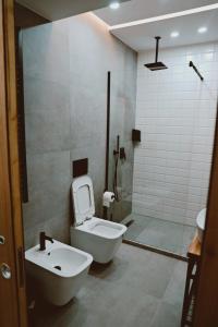 斯库台Sol Hotel的浴室配有白色卫生间和盥洗盆。