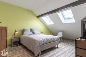 杜萨尔Gite Annecy 202 - Au Royaume des Castors - Appt 202的一间卧室配有一张床和两个天窗