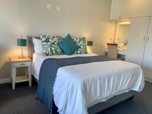 圣弗朗西斯湾Port Edge - Ships Bell, Port St Francis Bay的一间卧室配有一张带蓝色枕头的大床