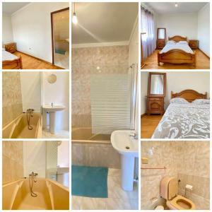 塔拉法尔Perfect Place的浴室图片的拼贴,浴室里配有一张床和一个浴缸