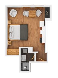 滨湖采尔舒瓦戈尔公寓式酒店的配有一张床的客房的平面图