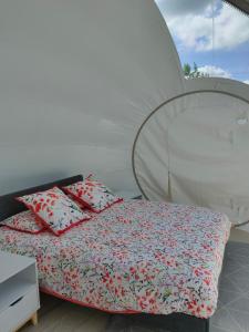 BrenguesCélé Bulles Étoilées的卧室配有一张床和一个白色帐篷