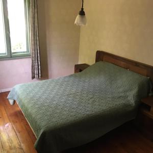 Стаи за гости "Maroli House 2"的一间卧室配有一张带绿色棉被的床
