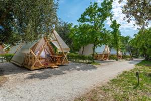 波雷奇Eco glamping- FKK Nudist Camping Solaris的连排的小屋,有树木和土路