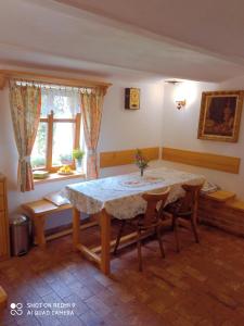 Zubčická LhotkaPension Fanlor的一间带桌椅和窗户的用餐室