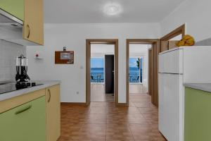 布雷拉View Blue Apartments的带冰箱的厨房,享有海景