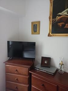 布宜诺斯艾利斯Shvili的一间卧室配有电视和一个带笔记本电脑的梳妆台