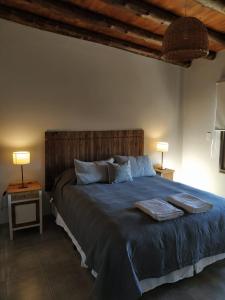 图努扬Finca La Clementina的一间卧室配有一张大床和两盏灯