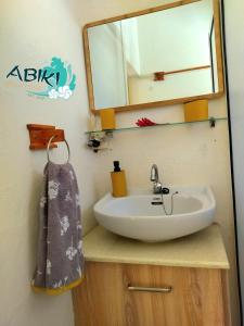 阿尔比恩Maya-Abiki Mauritius的一间带水槽和镜子的浴室