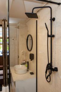 斯塔纳德瓦勒Cabana Patru Brazi的一间带水槽和淋浴的浴室