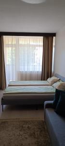 帕兰加Apartamentai PAlanga的卧室内的一张大床,设有窗户