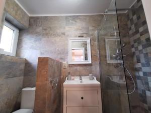 特伦钦温泉镇Apartmán PAWLONIA的一间带水槽和淋浴的浴室