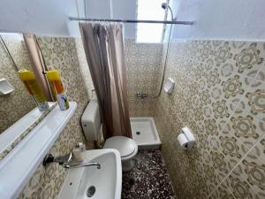 Limín LitochórouPrado Hotel Apartments的浴室配有卫生间、盥洗盆和淋浴。