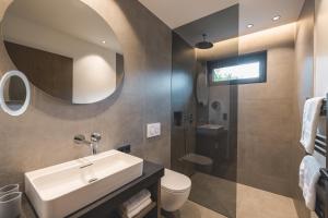 布利克森塔勒Thalhof Apartments的一间带水槽、卫生间和镜子的浴室