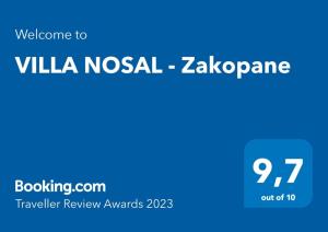 扎科帕内VILLA NOSAL - Zakopane的蓝色背景,欢迎使用 willka noel zazaza