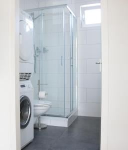 斯哈亨Gastenverblijf Janssen in Schagen (NH)的一间带卫生间和洗衣机的浴室